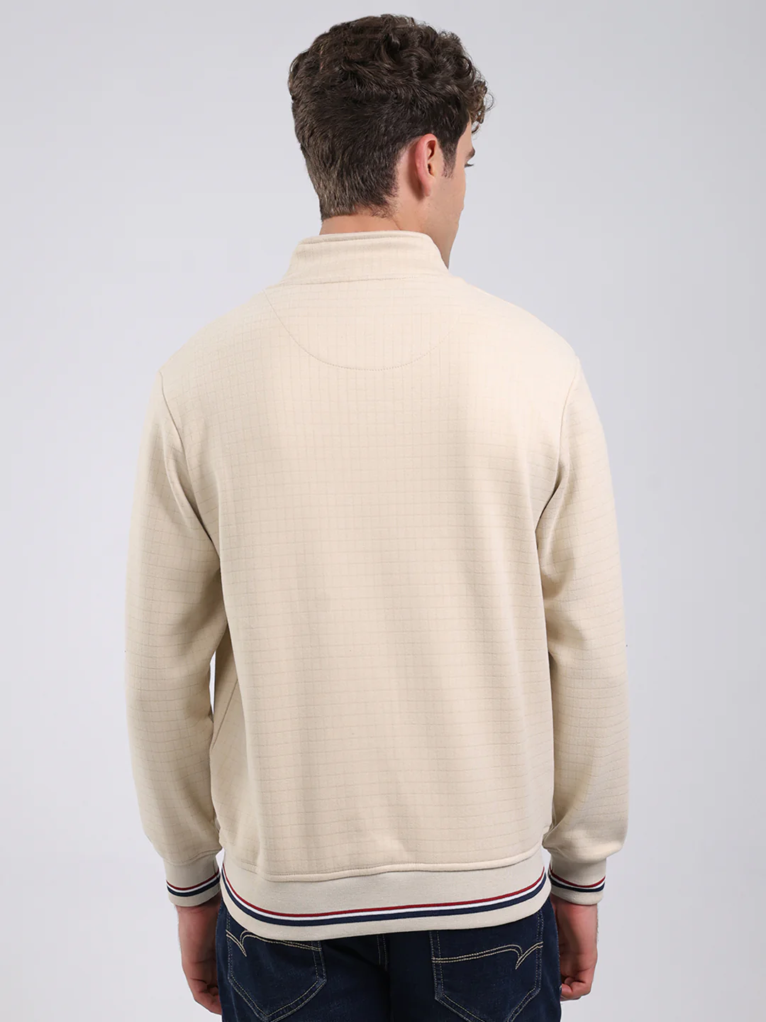 Men Beige Self Design Ultra Warm Collar Sweatshirt - Anti-Pilling Fabric - Image 5
