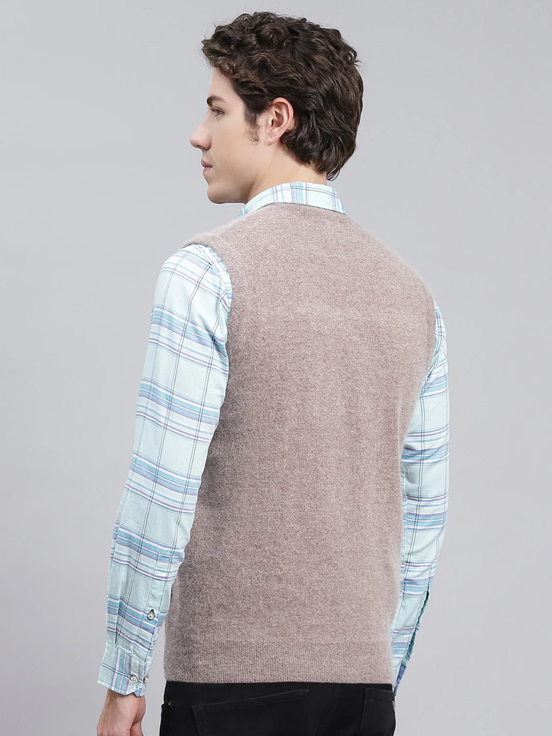 Men Beige Solid Angoora Sweater - Image 5