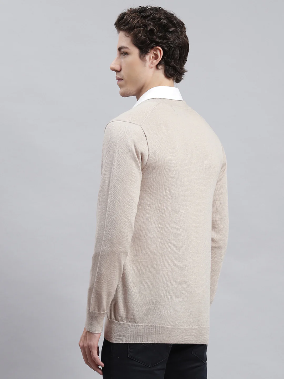 Men Beige Solid Cardigan - Image 6