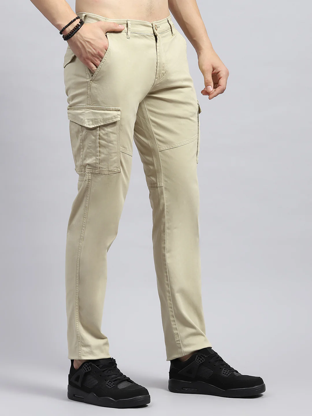 Men Beige Solid Cargo - Image 4