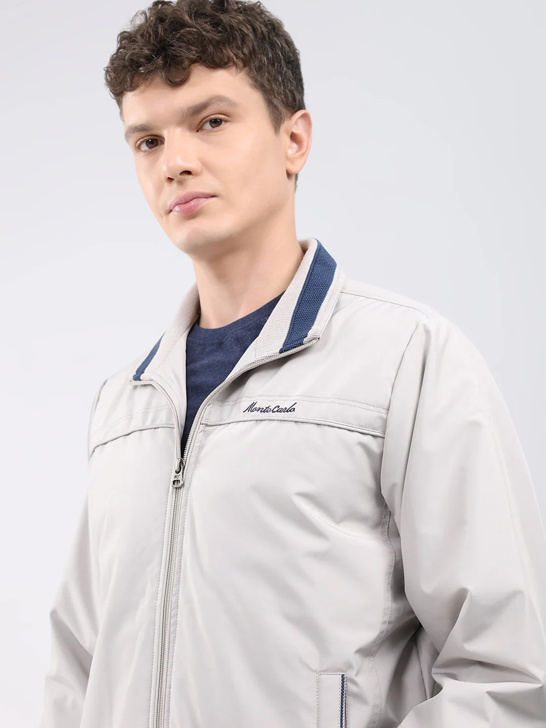 Men Beige Solid Collar Full Sleeve Jacket - Image 6