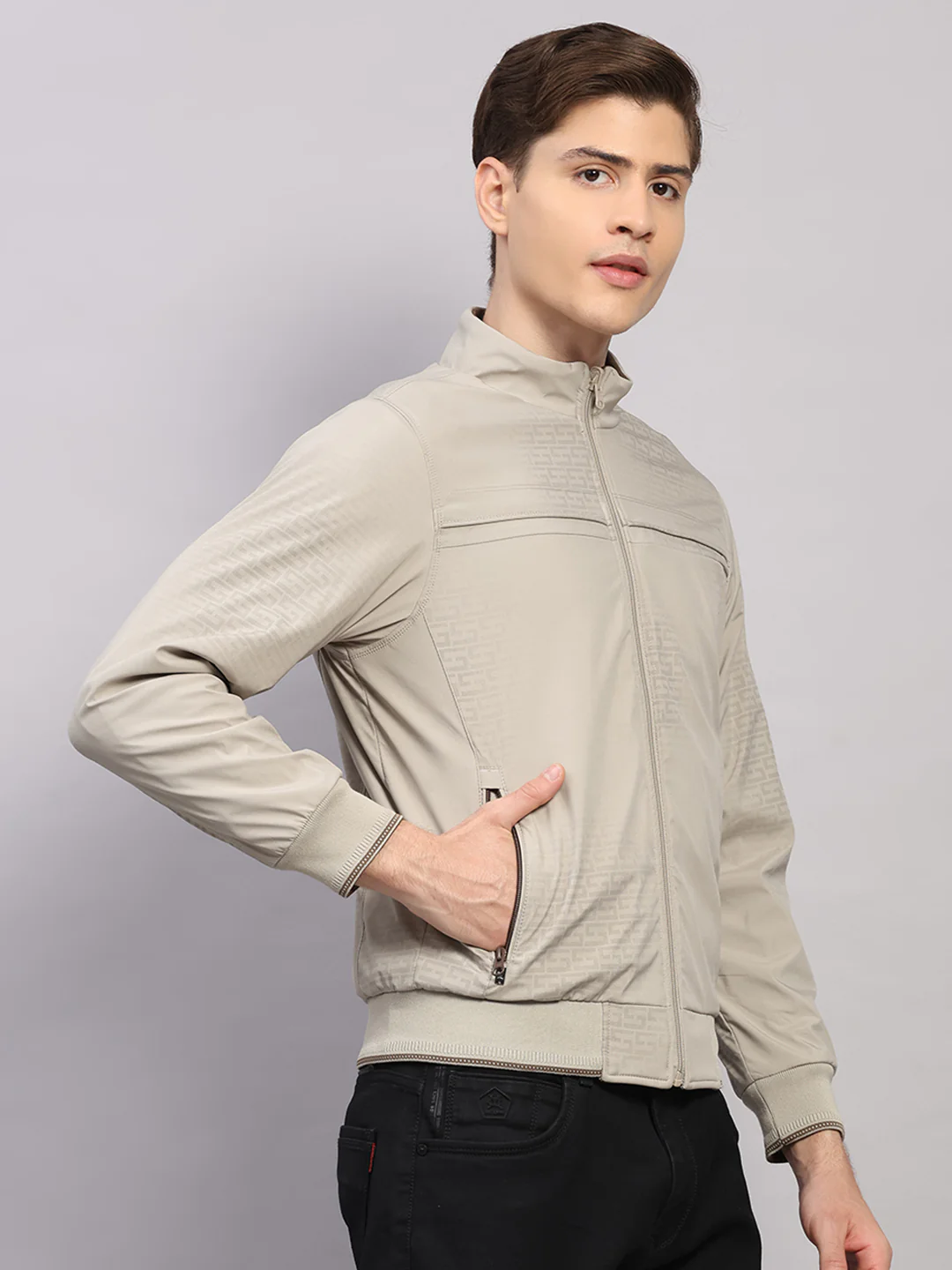 Luxuria Men Beige Solid Collar Full Sleeve Jacket - Image 4