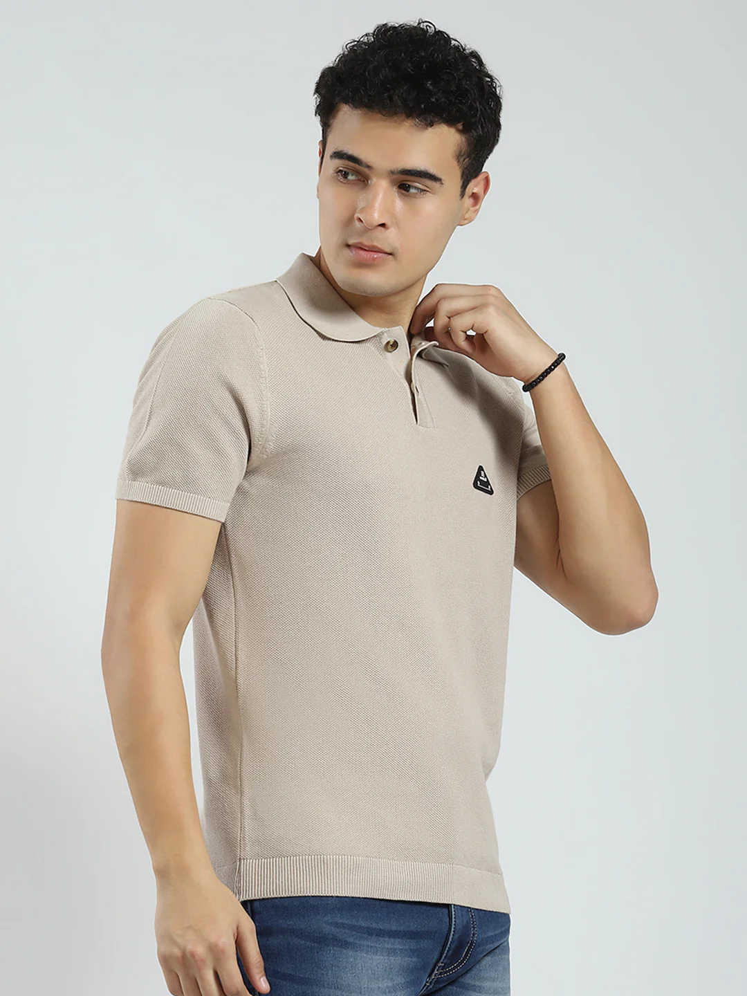 Rock.it Men Beige Solid Collar Half Sleeve T-Shirt - Image 4