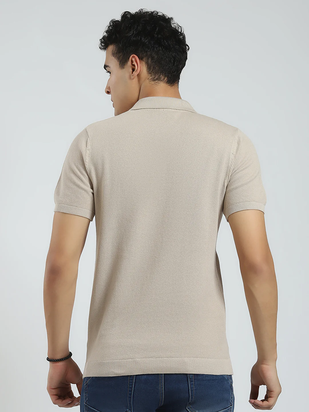 Rock.it Men Beige Solid Collar Half Sleeve T-Shirt - Image 5