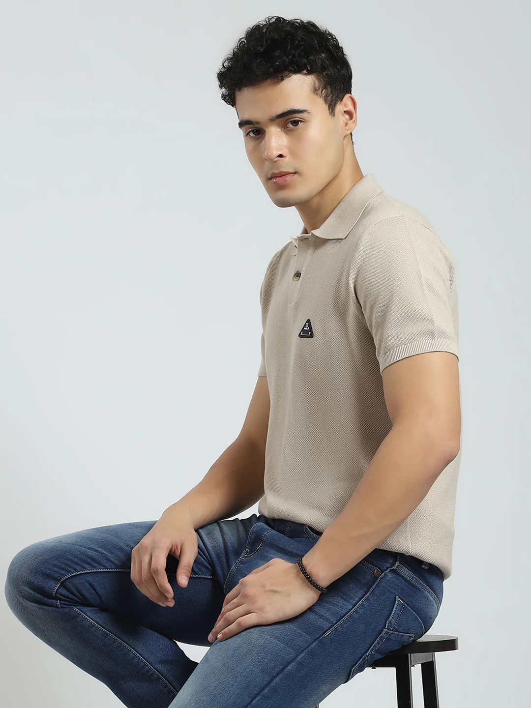 Rock.it Men Beige Solid Collar Half Sleeve T-Shirt - Image 6