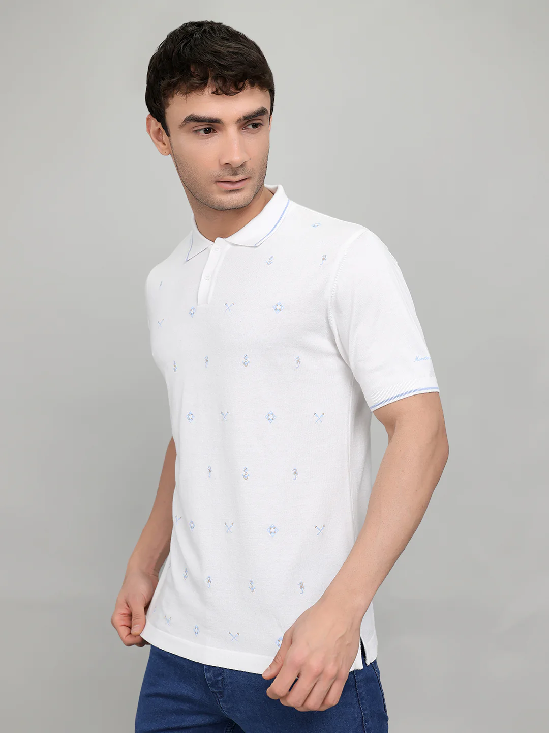 Men Beige Solid Collar Half Sleeve T-Shirt - Image 2