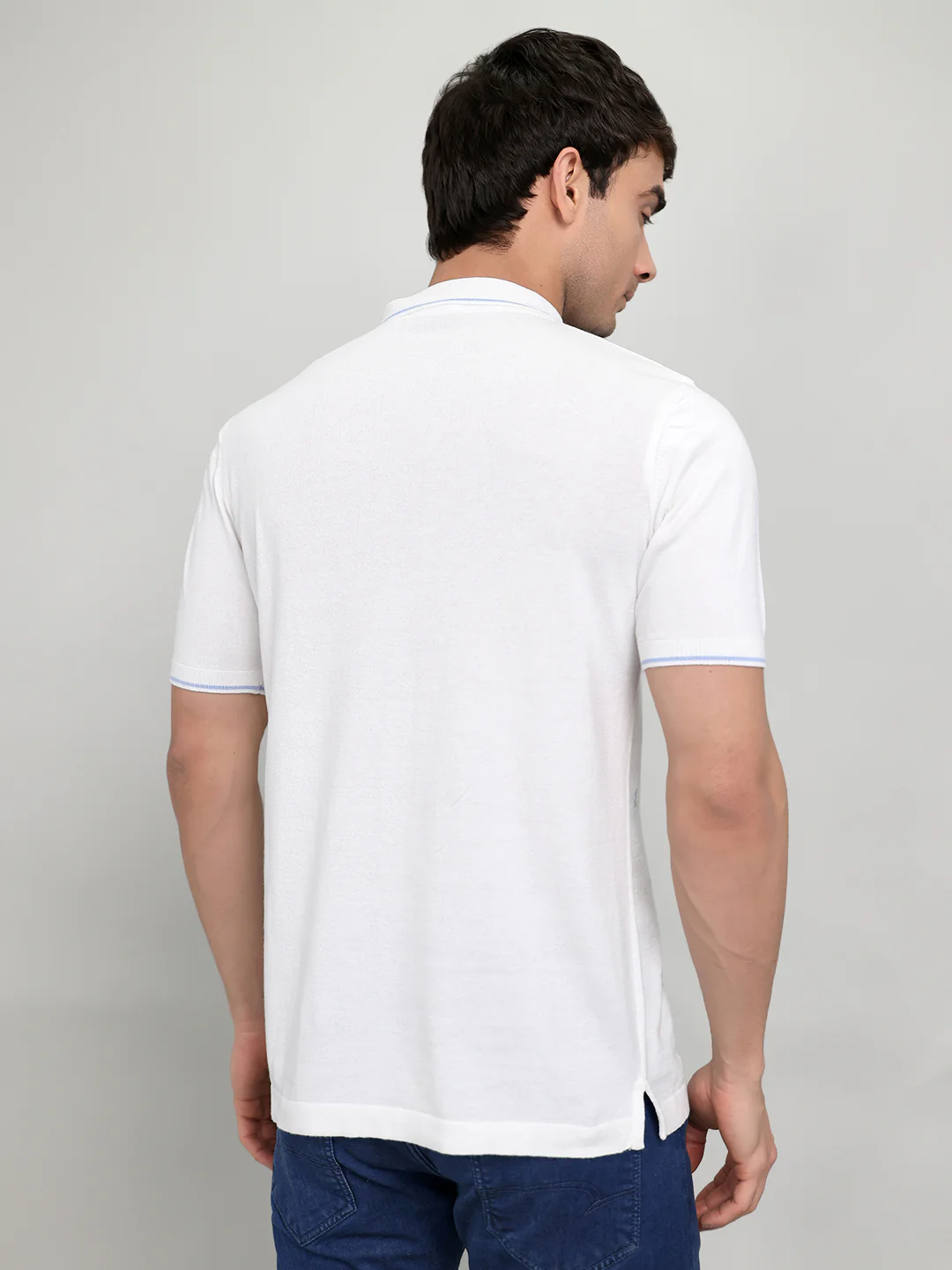 Men Beige Solid Collar Half Sleeve T-Shirt - Image 5