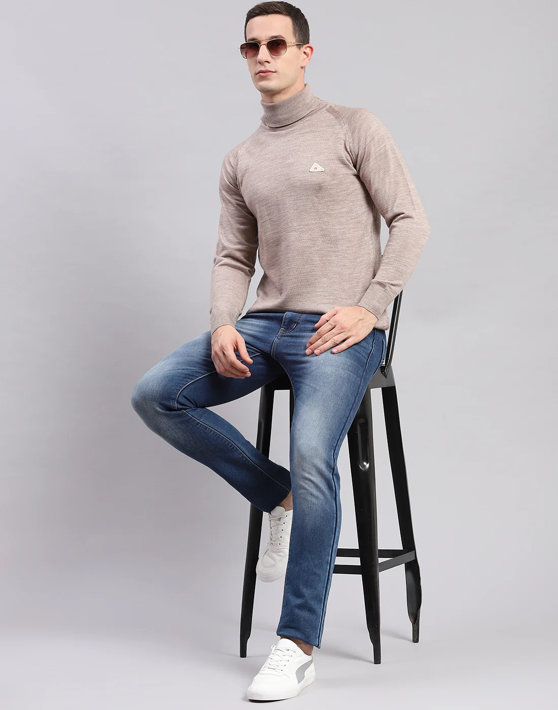 Men Beige Solid H Neck Full Sleeve Sweaters/Pullovers - Image 2