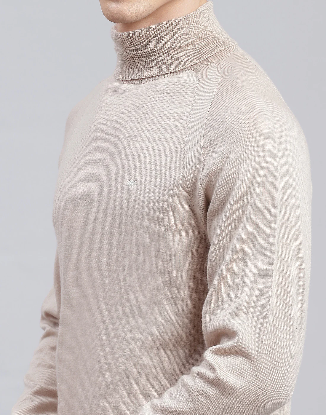 Men Beige Solid High Neck Full Sleeve Pullover - Image 6