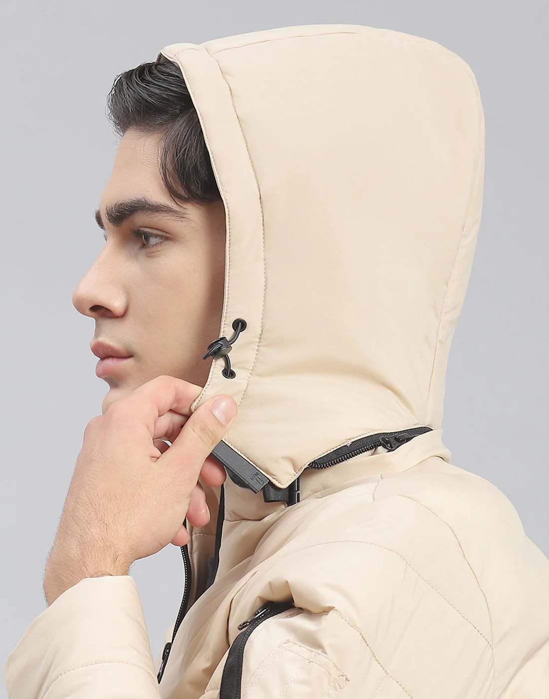 Men Beige Solid Hooded Full Sleeve Jacket - Image 7