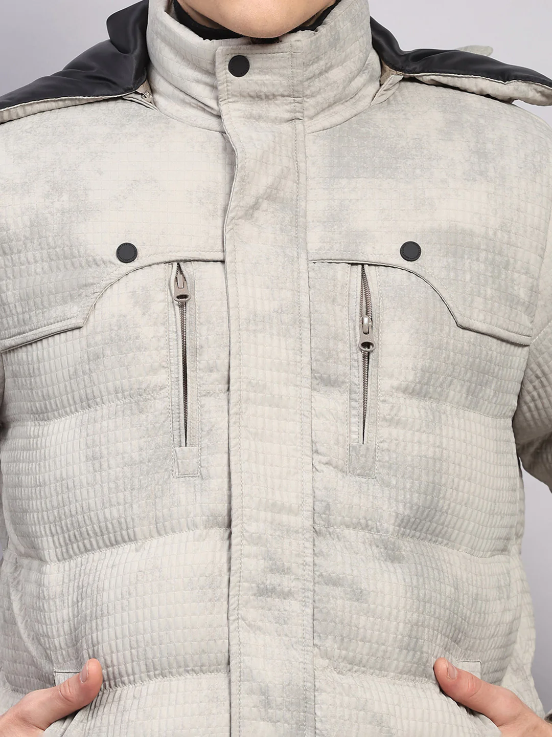 Men Beige Solid Hooded Full Sleeve Jacket - Image 6