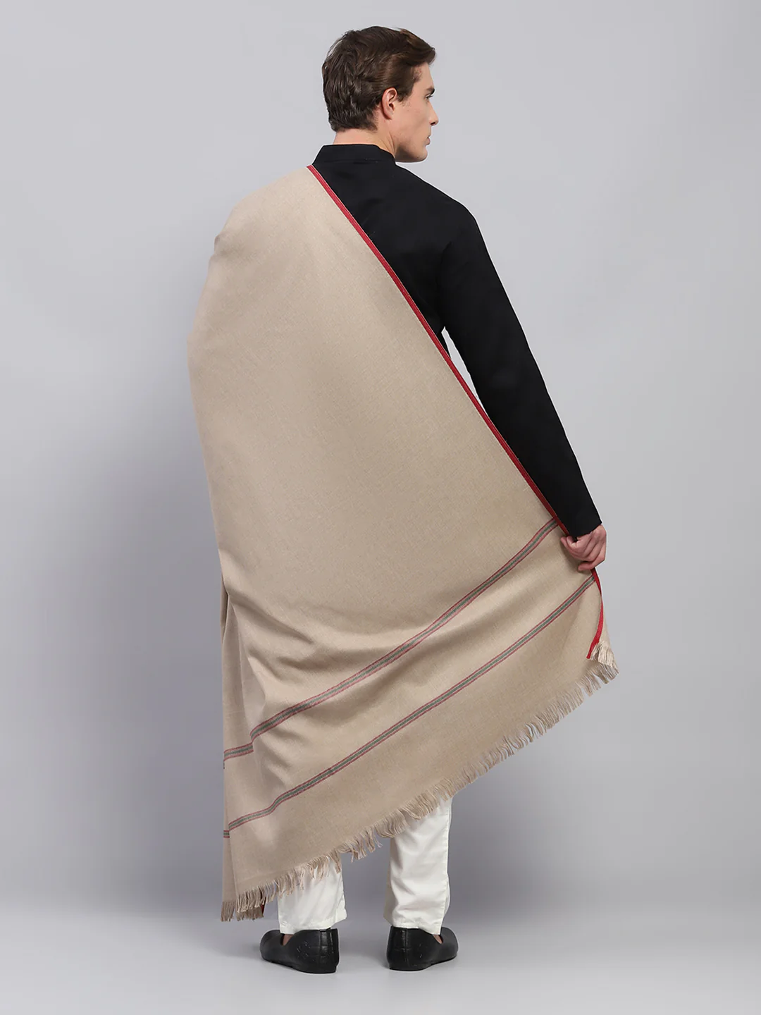 Men Beige Solid Lohi Shawl - Image 5