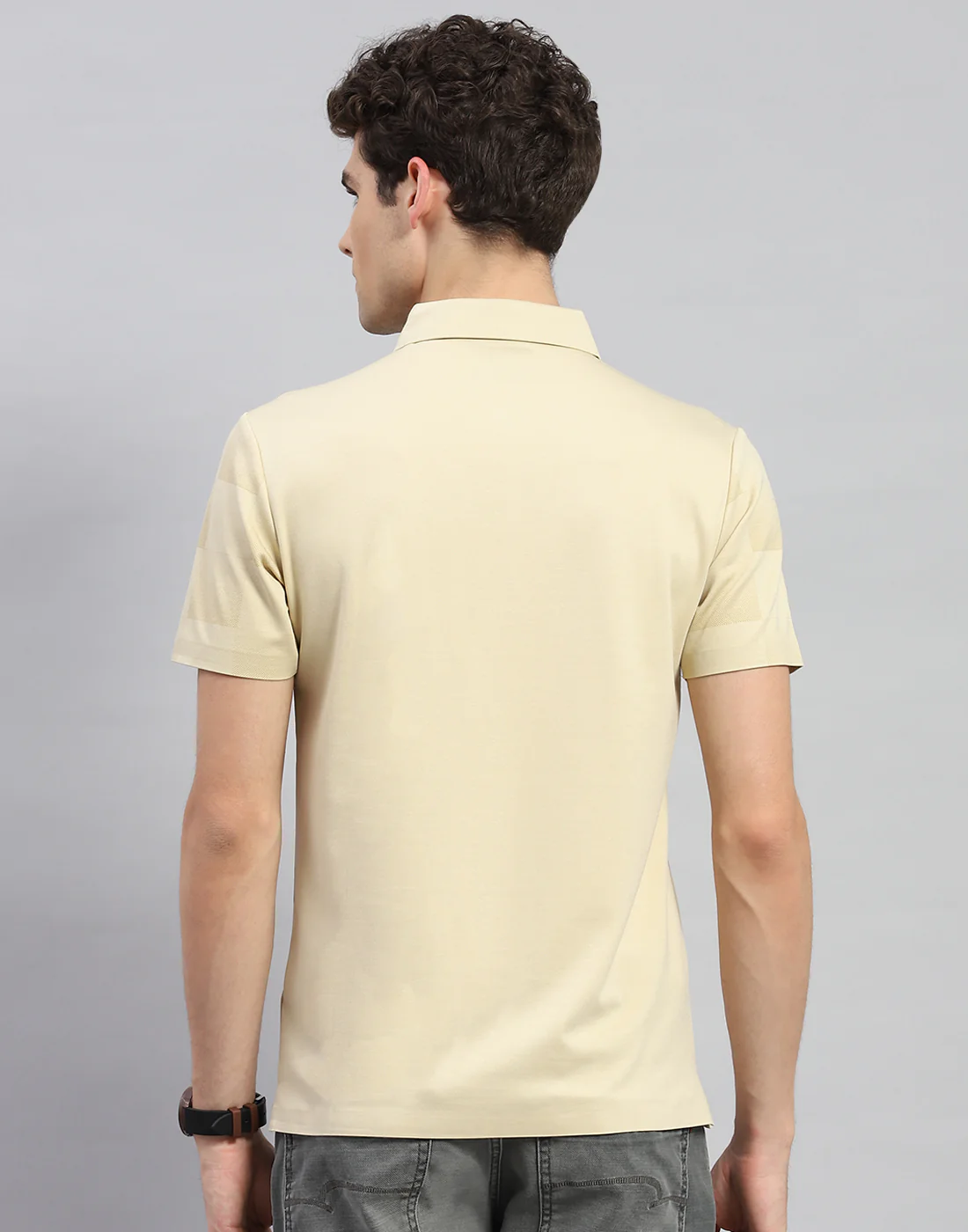 Men Beige Solid Polo Collar Half Sleeve T-Shirt - Image 5