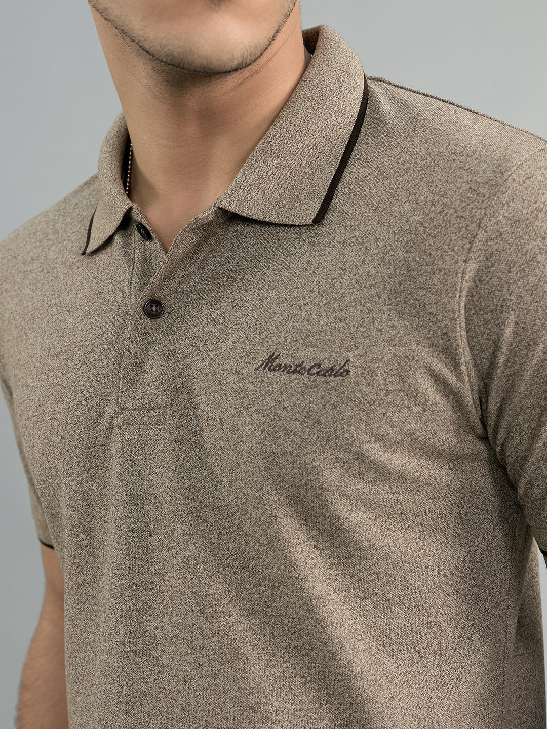 Men Beige Solid Polo Collar Half Sleeve T-Shirt - Image 5