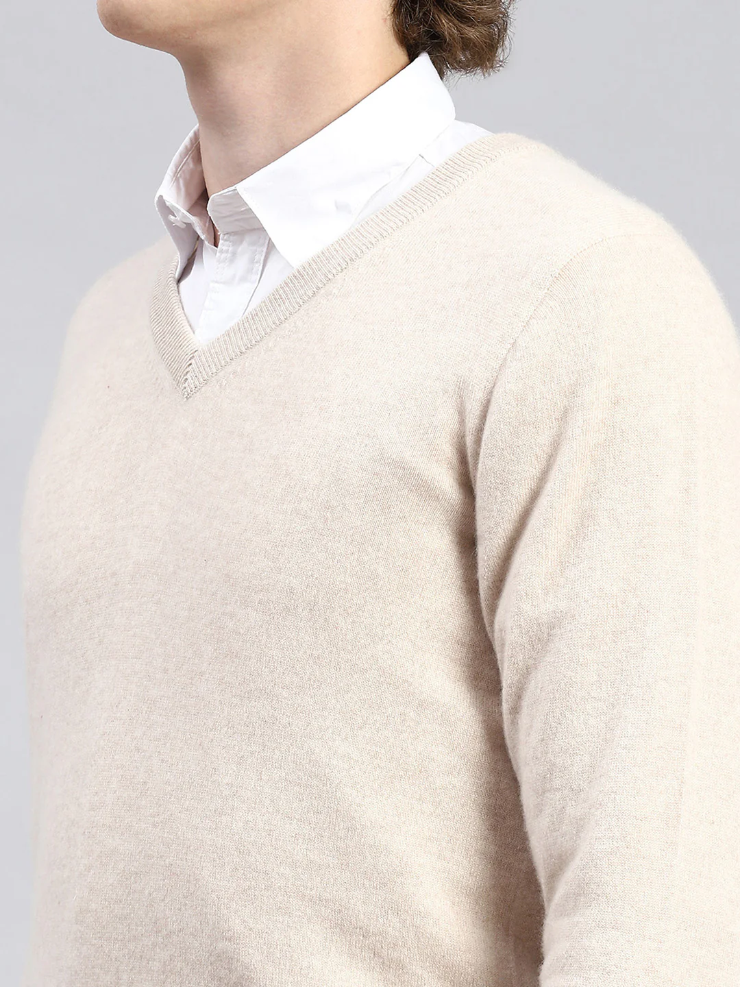 Men Beige Solid Pullover - Image 6
