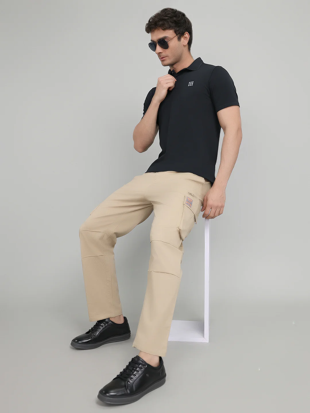 Men Beige Solid Regular Fit Cargo - Image 6