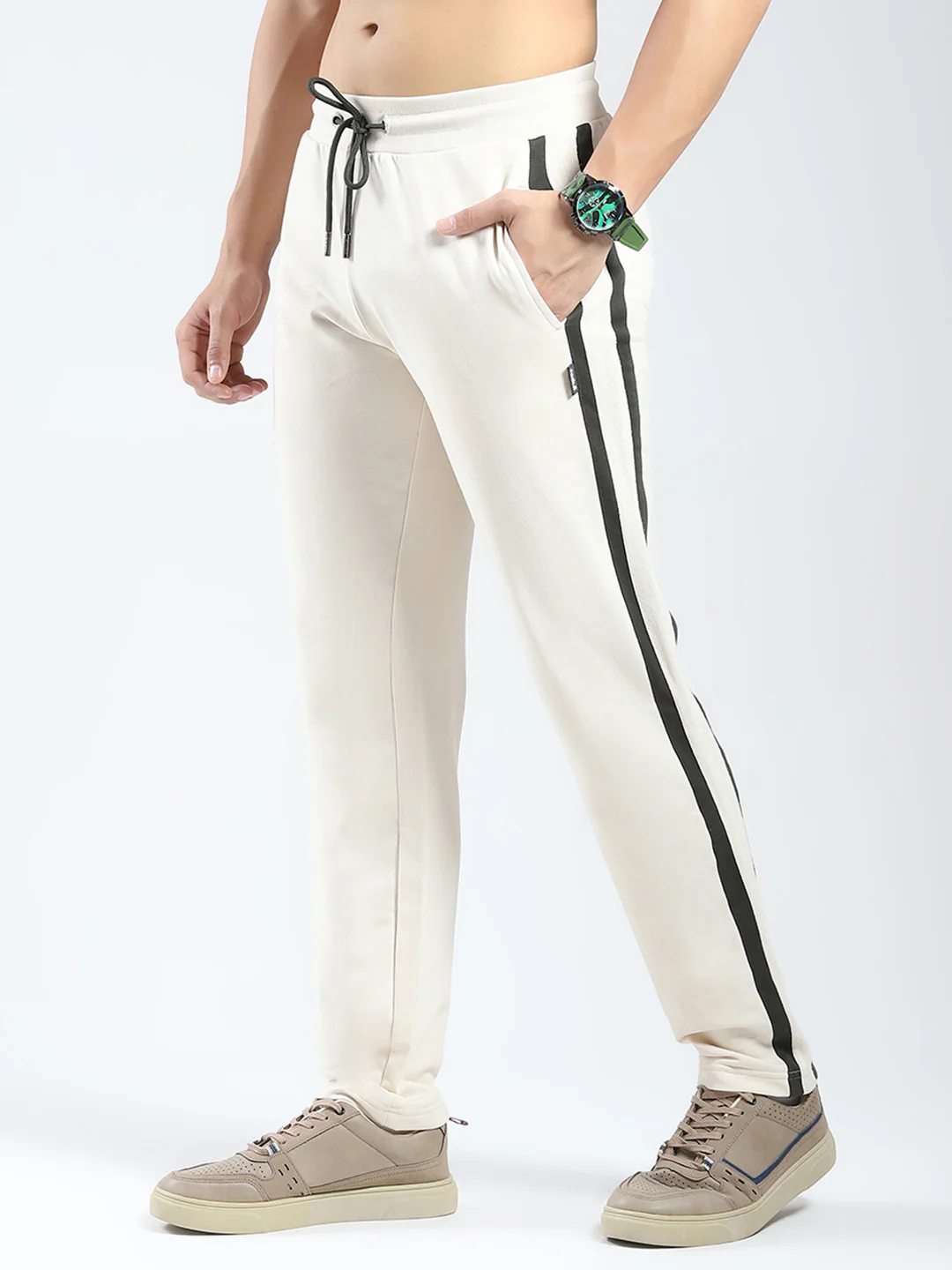 Rock.it Men Beige Solid Regular Fit Lower - Image 3