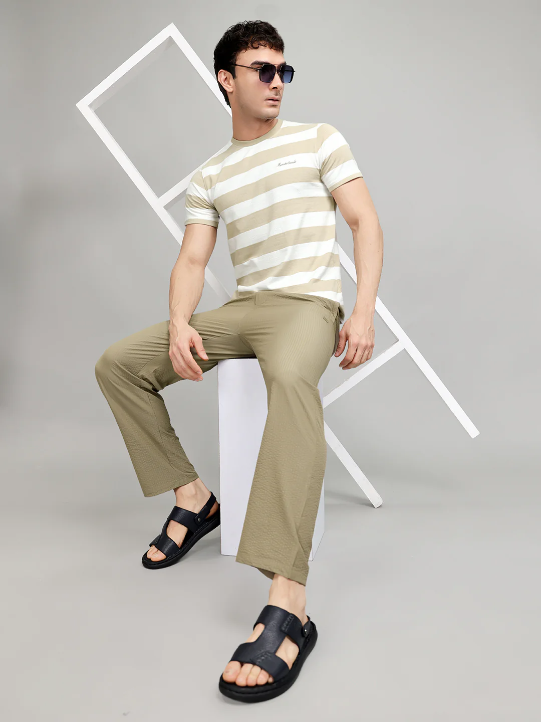 Men Beige Solid Regular Fit Lower - Image 6