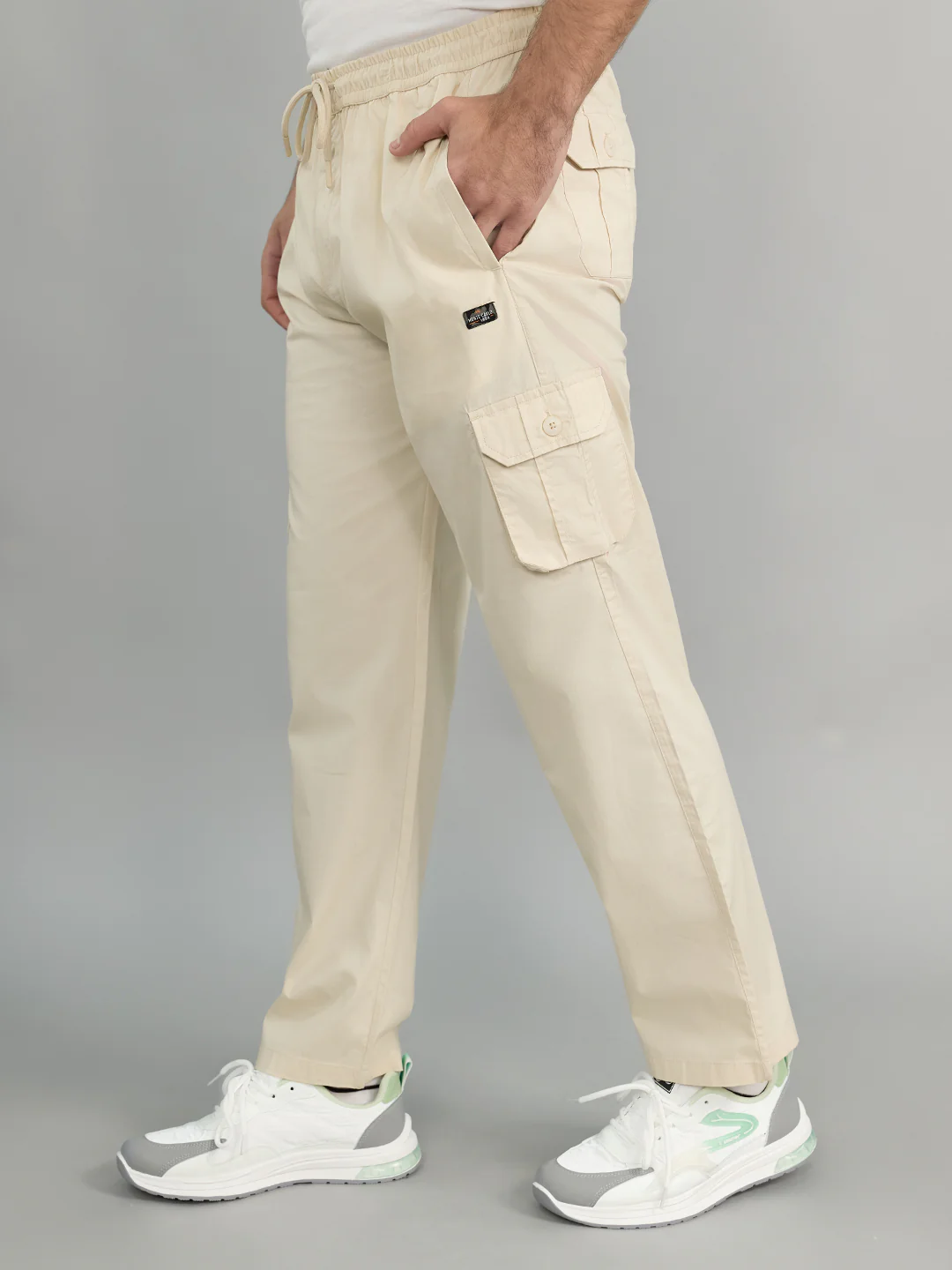Men Beige Solid Regular Fit Lower - Image 3