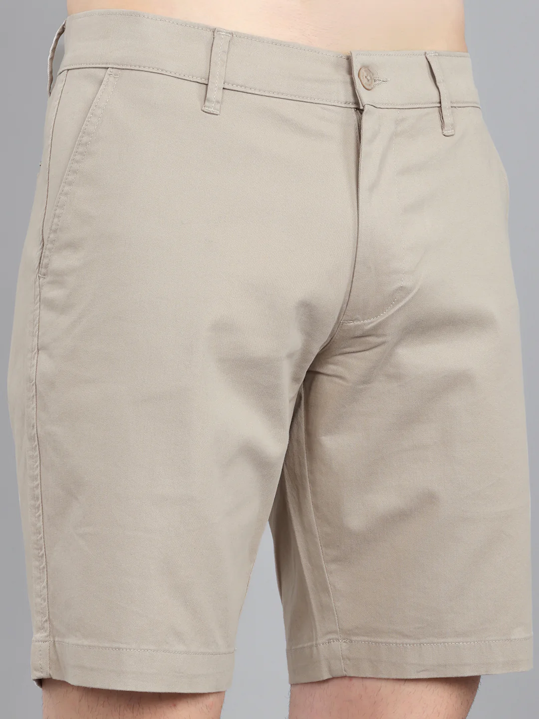 Men Beige Solid Regular Fit Shorts - Image 3