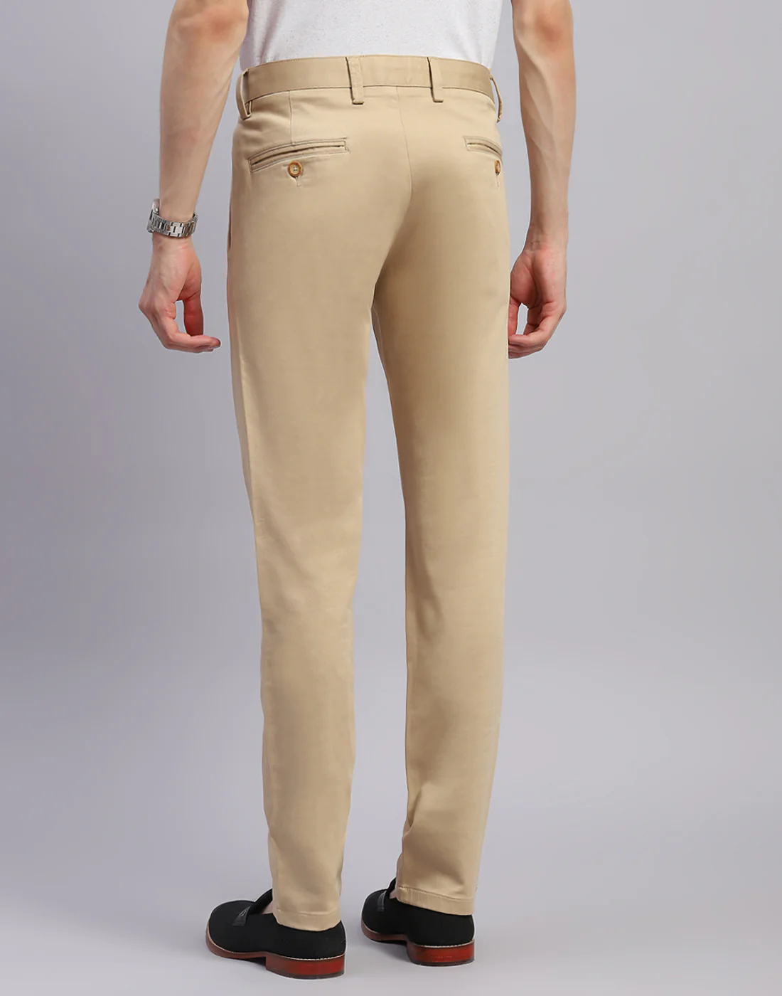Men Beige Solid Regular Fit Trouser - Image 5