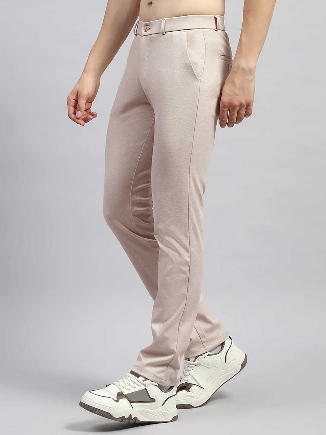 Men Beige Solid Regular Fit Trouser - Image 3