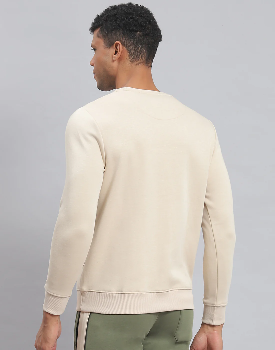 Rock.it Men Beige Solid Round Neck Full Sleeve Sweatshirt - Image 5