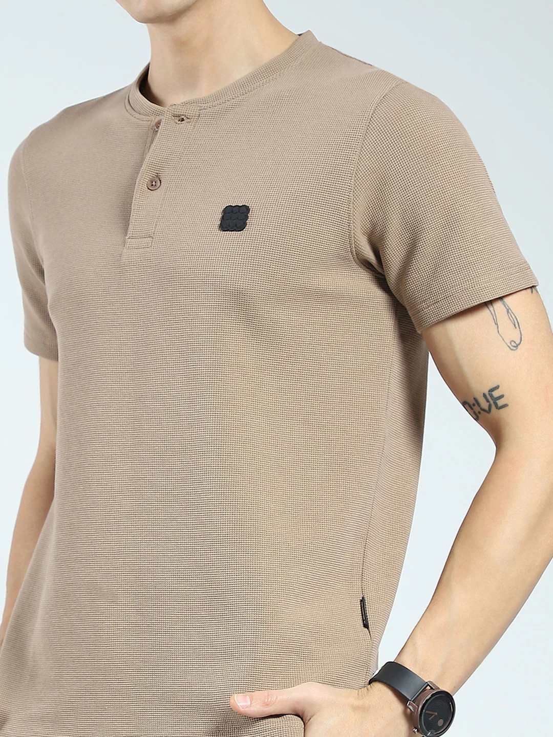 Rock.it Men Beige Solid Round Neck Half Sleeve T-Shirt - Image 7