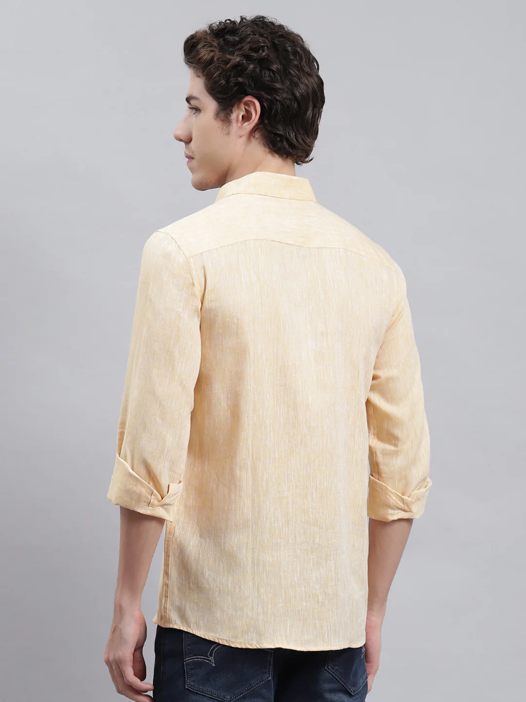 Men Beige Solid Shirt - Image 5