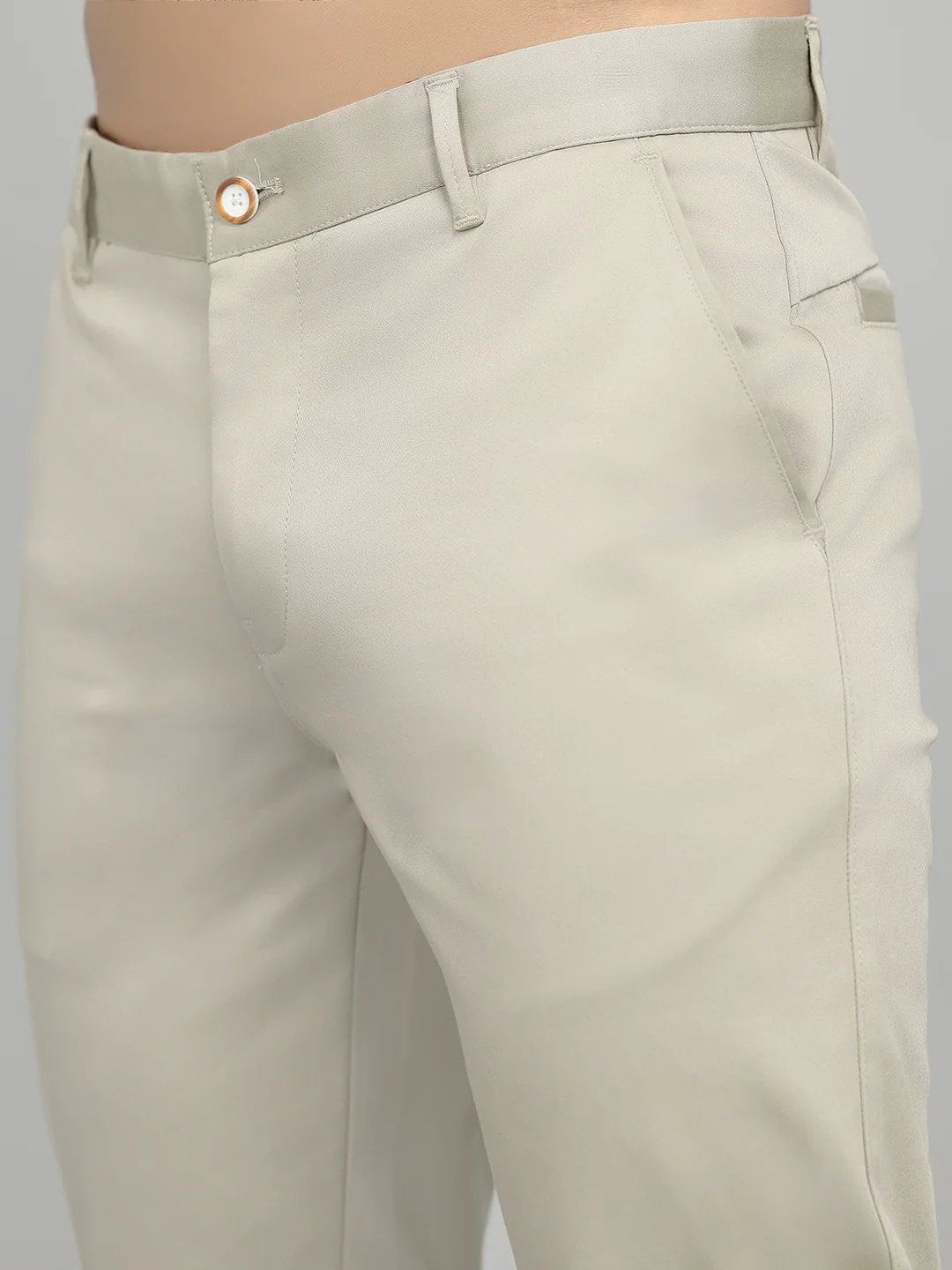 Men Beige Solid Slim Fit Trouser - Image 5
