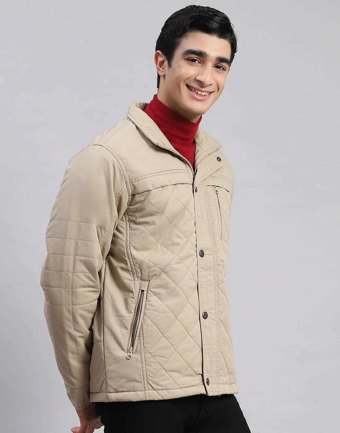 Men Beige Solid Spread Collar Full Sleeve Jackets - Image 3