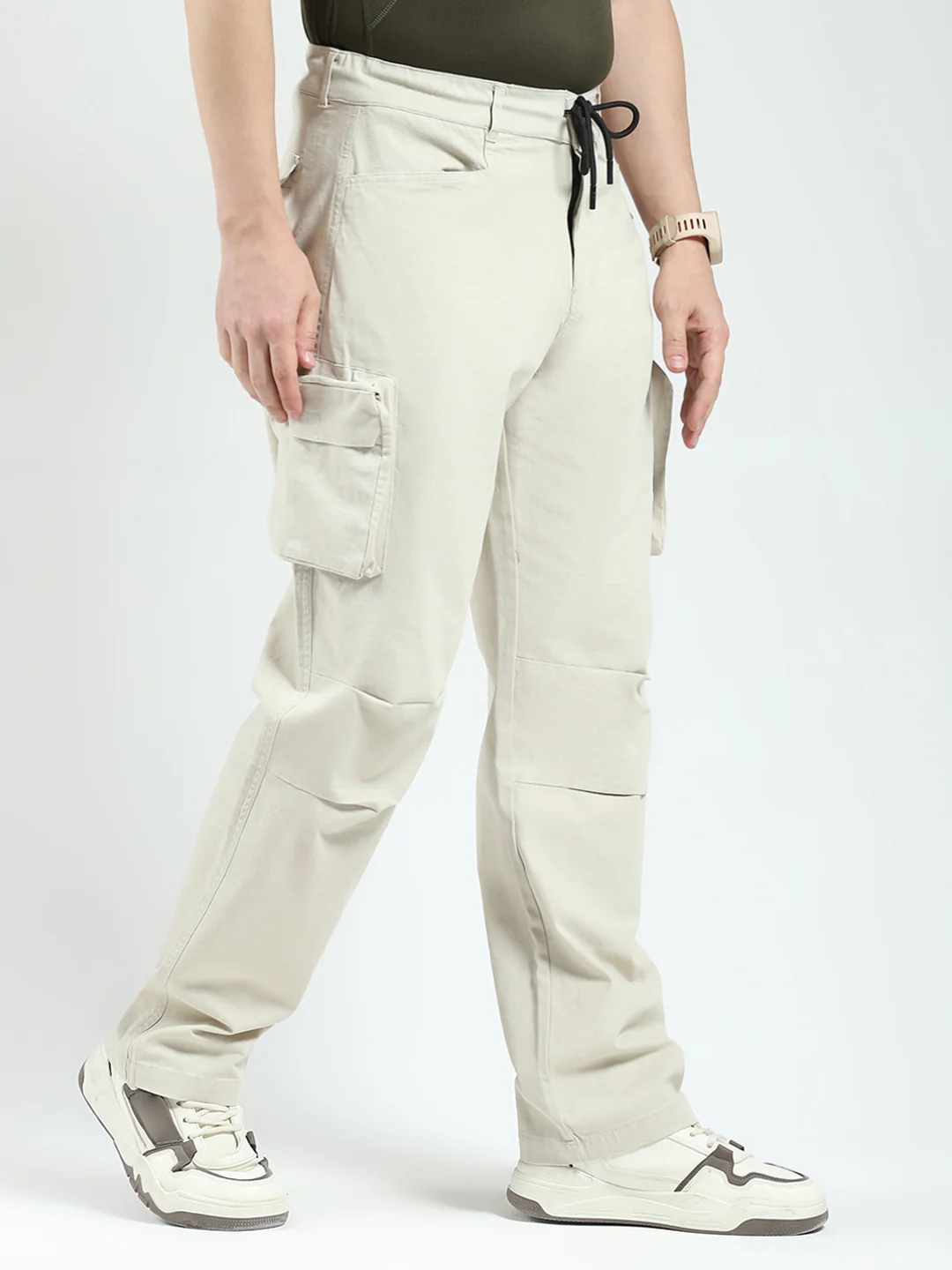 Rock.it Men Beige Solid Straight Fit Cargo - Image 4