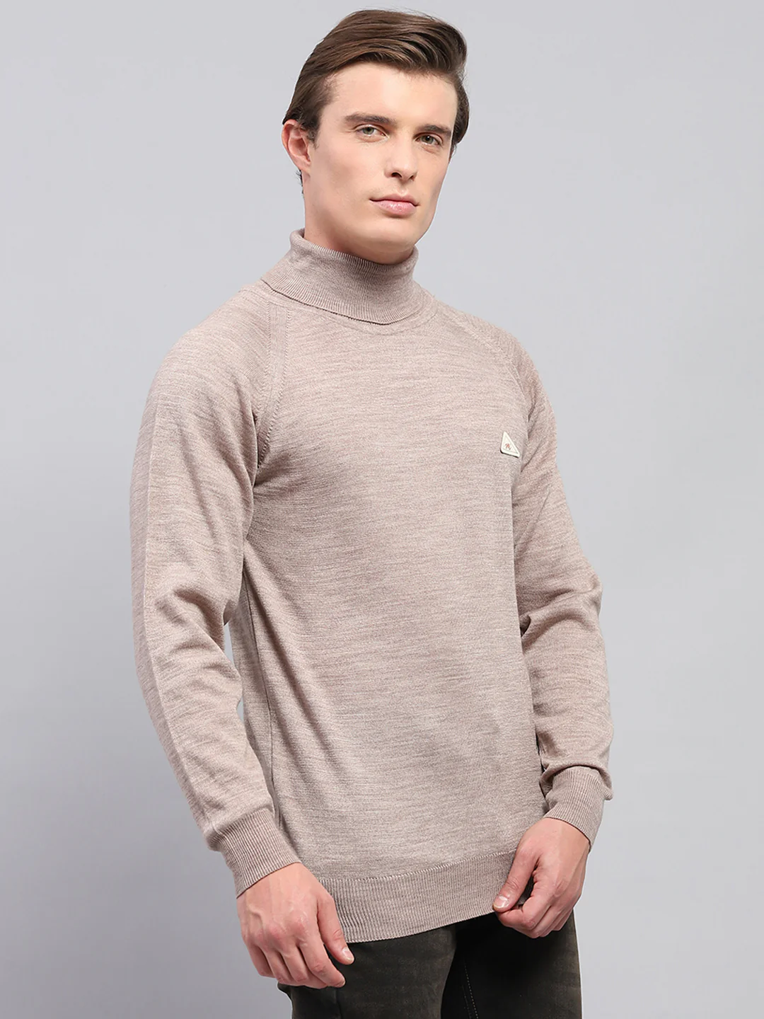 Men Beige Solid Turtle Neck Full Sleeve Pullover - Image 4