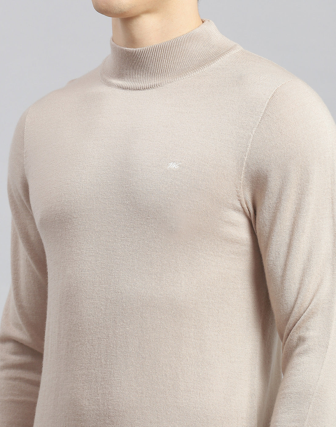 Men Beige Solid Turtle Neck Full Sleeve Pullover - Image 6