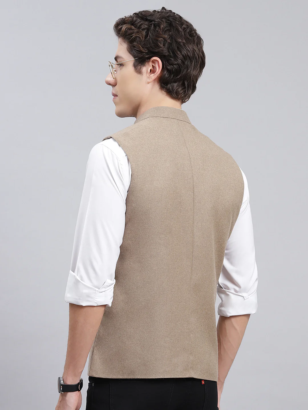 Men Beige Solid Wool blend Coat - Image 5