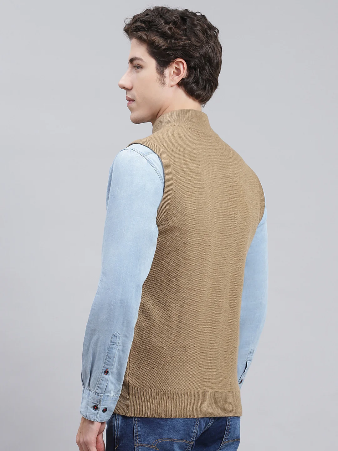 Men Beige Solid Wool blend Sweater - Image 5