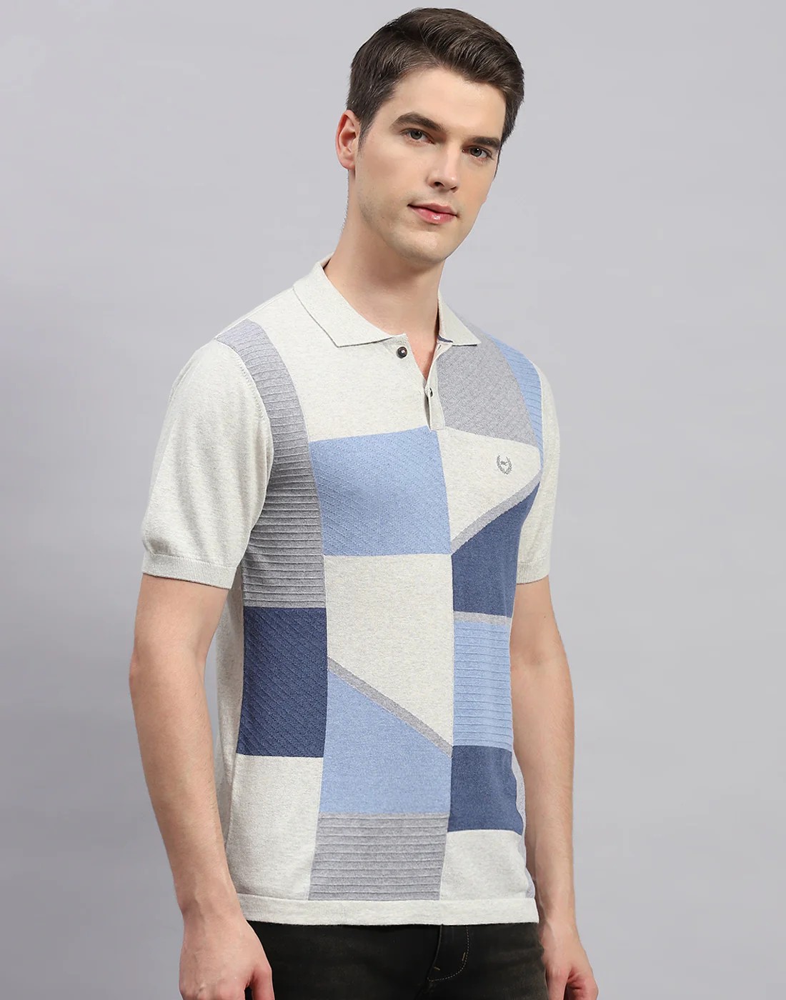 Men Beige Stripe Polo Collar Half Sleeve T-Shirt - Image 4