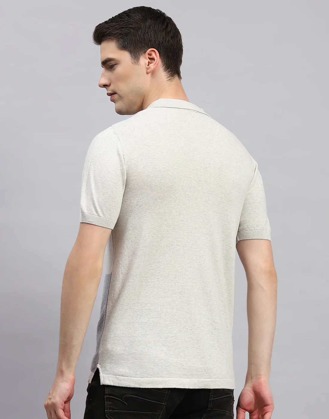 Men Beige Stripe Polo Collar Half Sleeve T-Shirt - Image 5