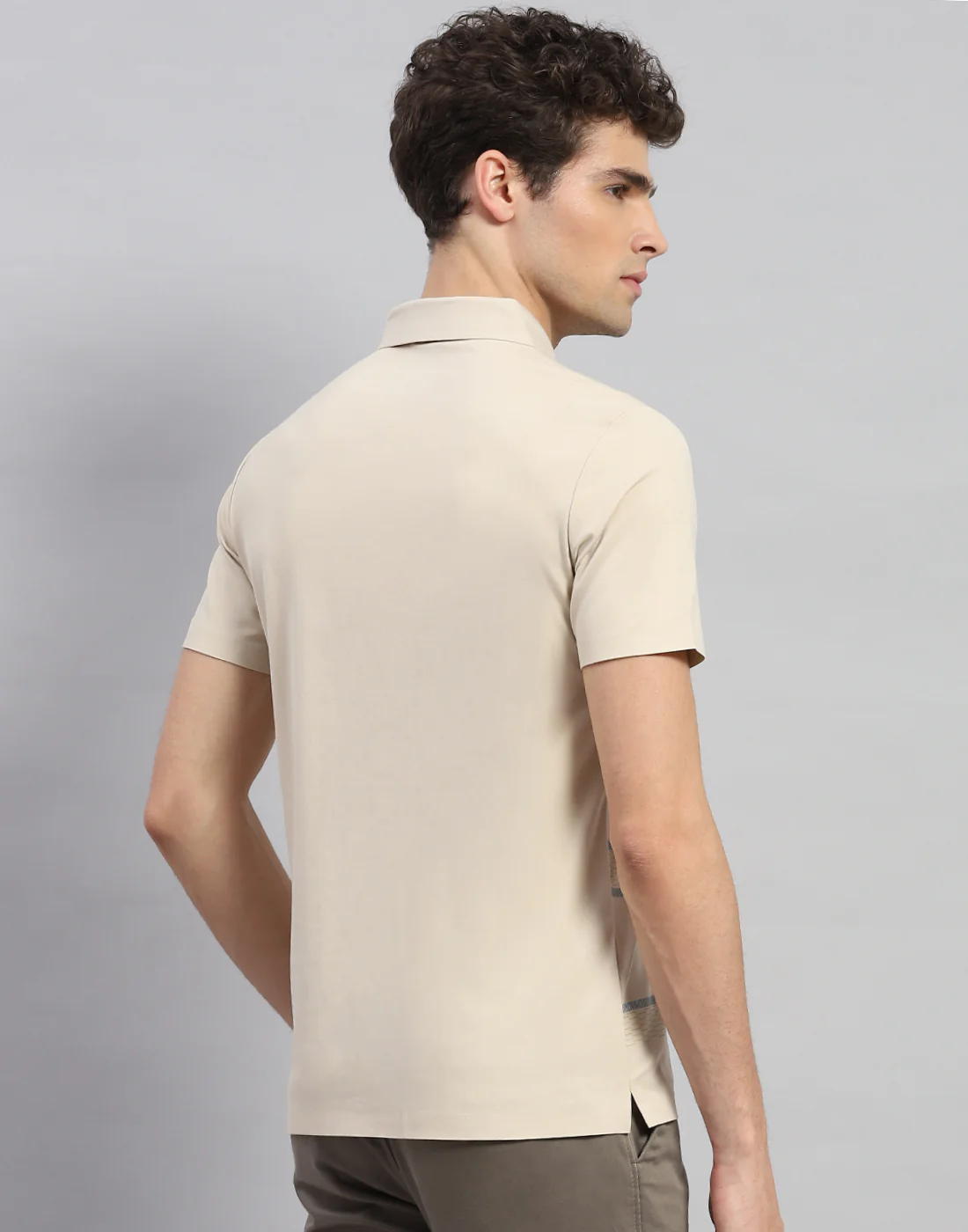 Men Beige Stripe Polo Collar Half Sleeve T-Shirt - Image 5