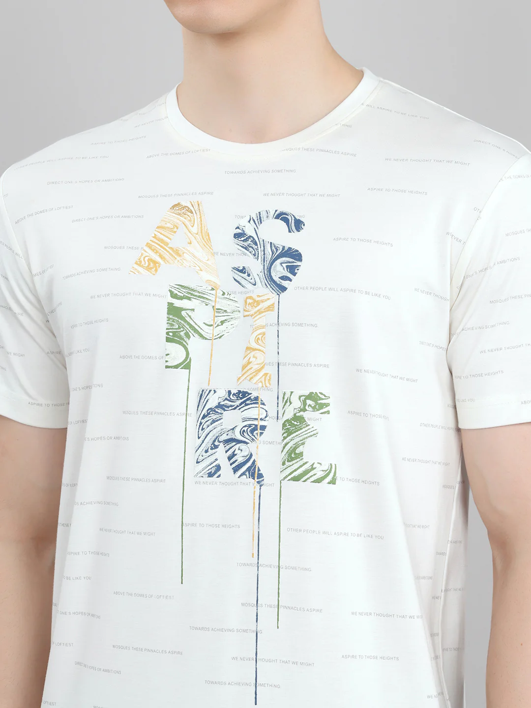Men Beige Typography Print Round Neck Half Sleeve T-Shirt - Image 5