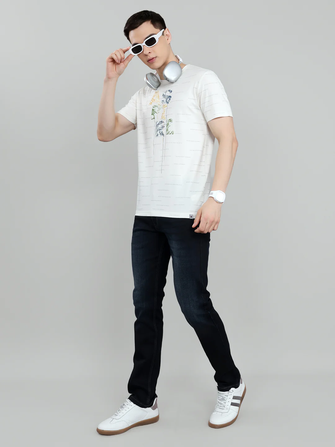 Men Beige Typography Print Round Neck Half Sleeve T-Shirt - Image 6