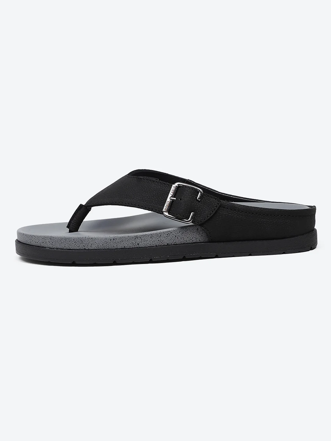Men Black Buckle Genuine Leather Slipper - Image 4