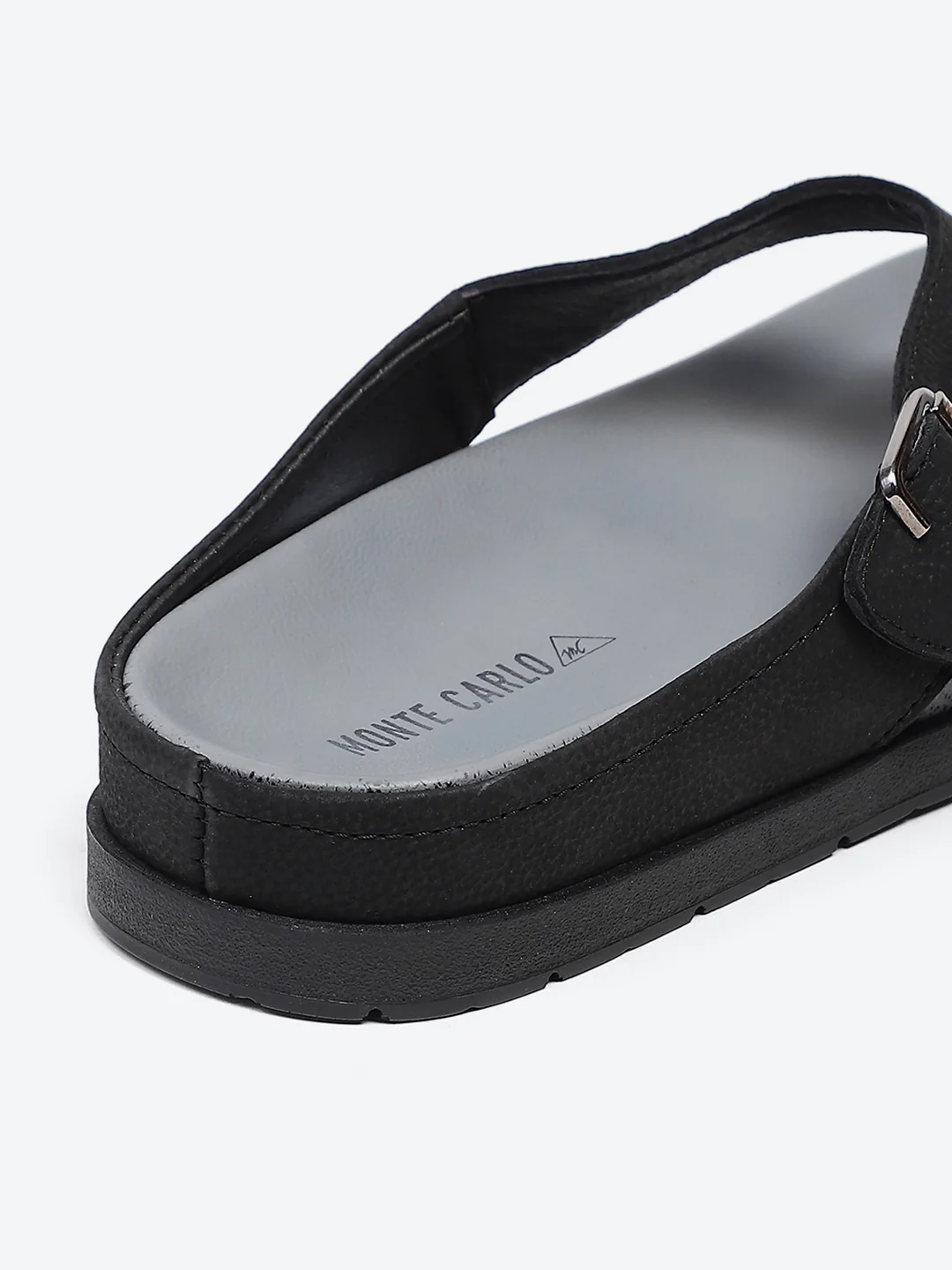 Men Black Buckle Genuine Leather Slipper - Image 9