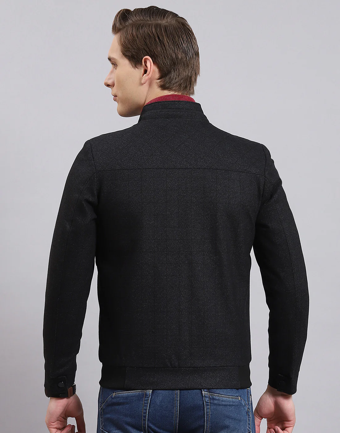 Men Black Check Collar Full Sleeve Jacket - Image 6