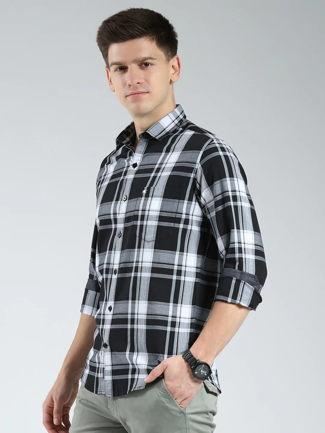 Men Black Check Collar Full Sleeve Shirt - Image 3