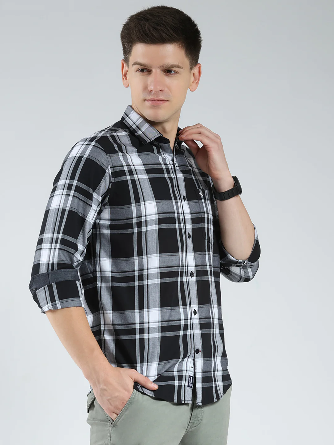 Men Black Check Collar Full Sleeve Shirt - Image 4