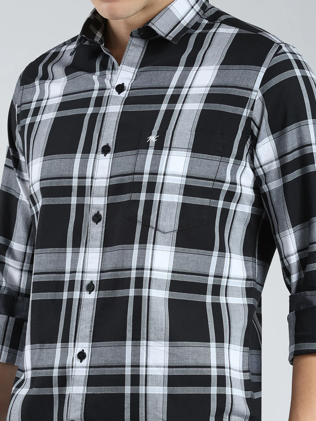 Men Black Check Collar Full Sleeve Shirt - Image 6
