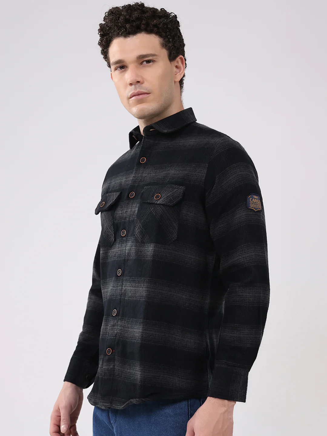 Men Black Check Collar Full Sleeve Shirt - Image 3