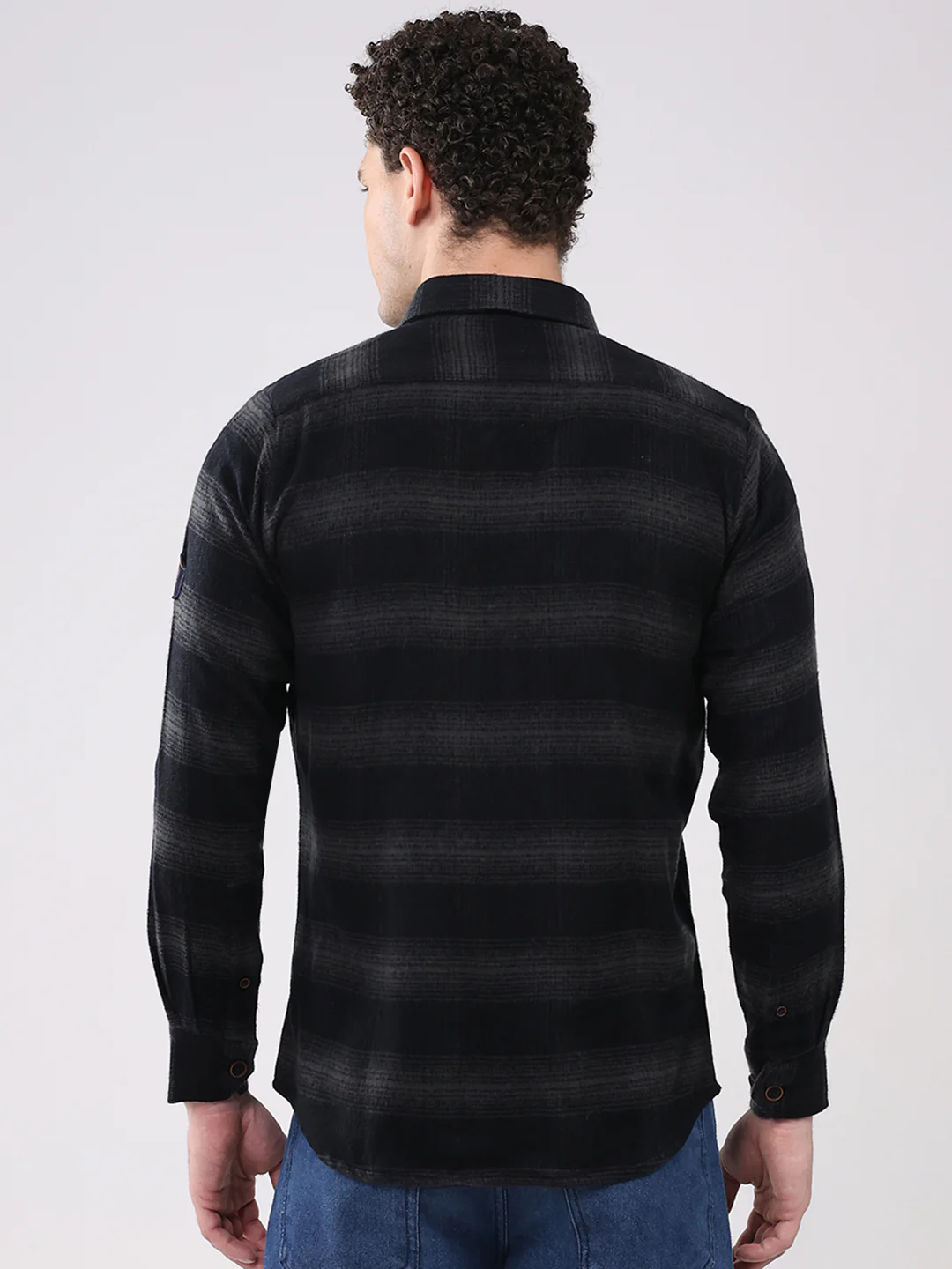 Men Black Check Collar Full Sleeve Shirt - Image 5