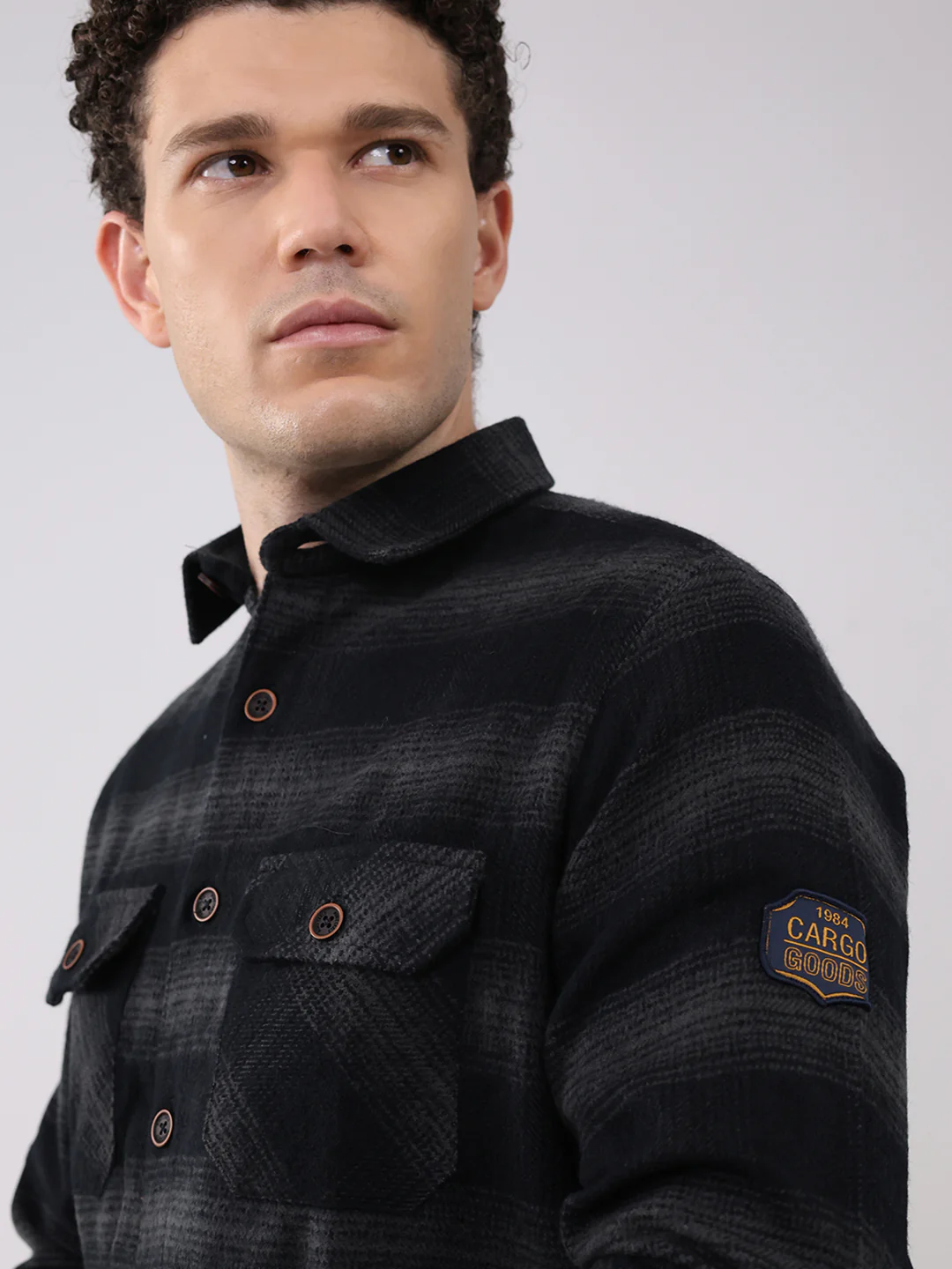 Men Black Check Collar Full Sleeve Shirt - Image 7